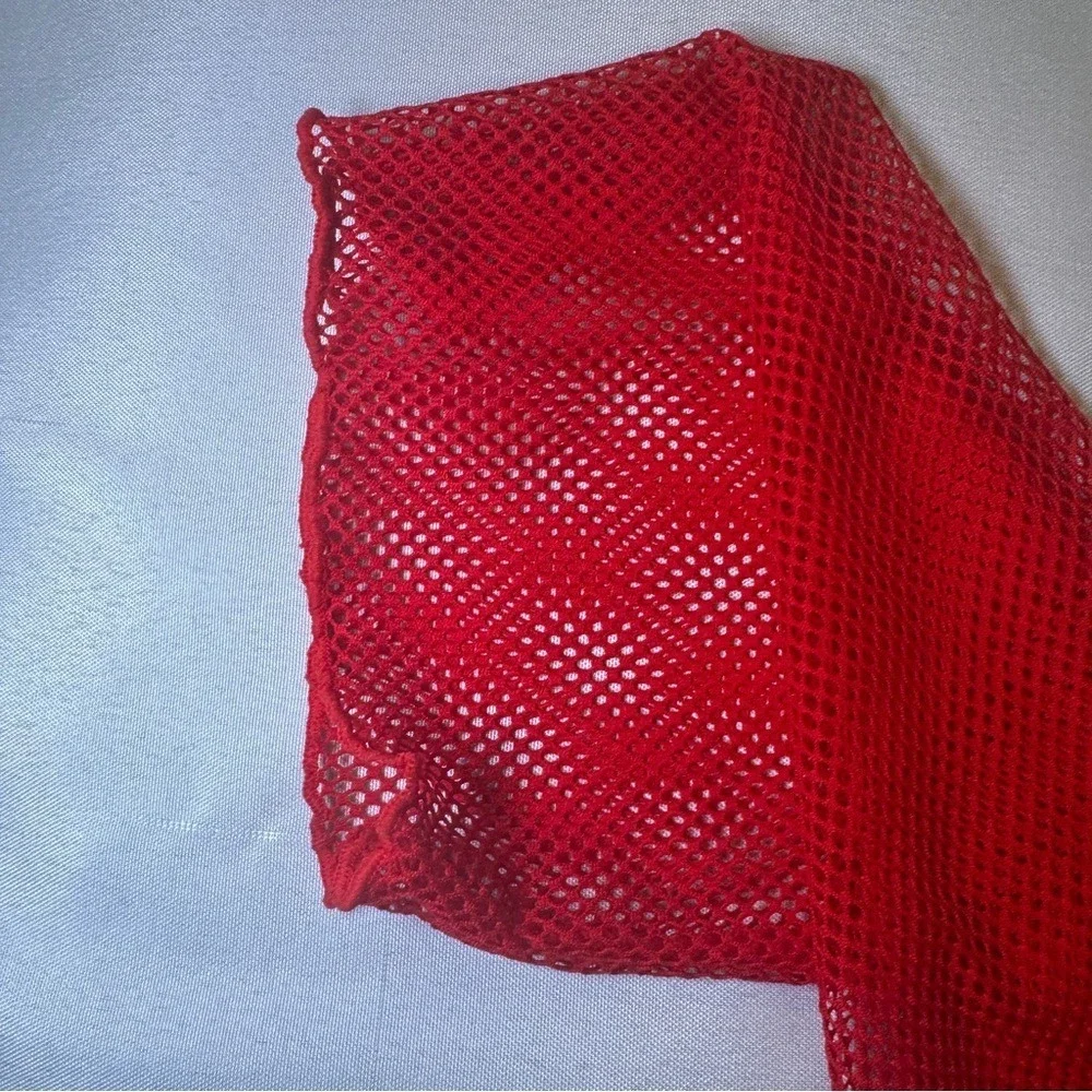 Savage X‎ Fenty Women's M/L Red Glossy Flossy Fishnet Robe Sexy Romantic